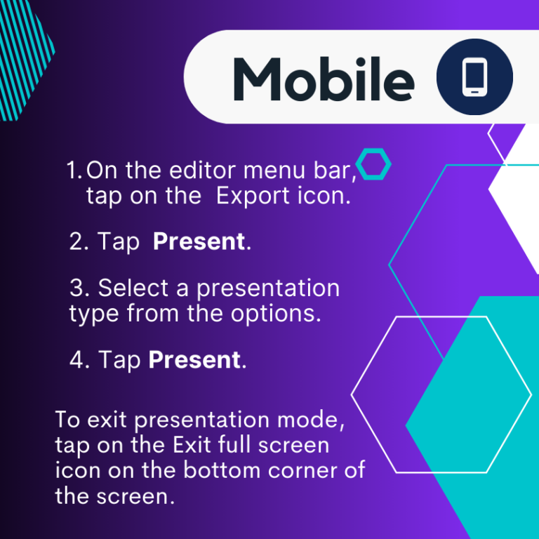 Page 3 of 6, Square Post on how to Present your design in Canva using your mobile.